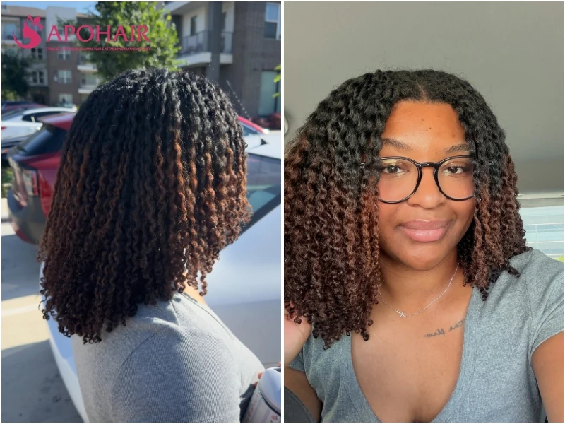 Twist-out with defined, stretched curls after twists are taken down