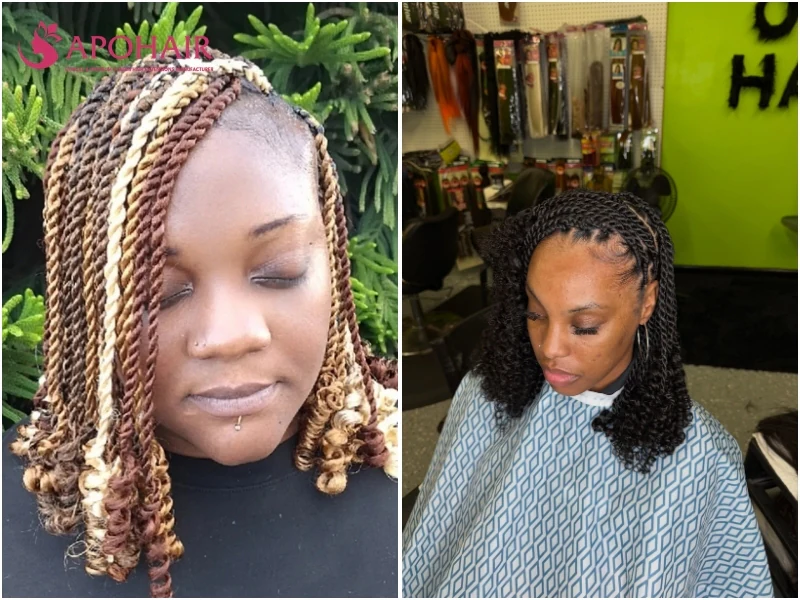 Multicolored twists finishing in loose curly ends