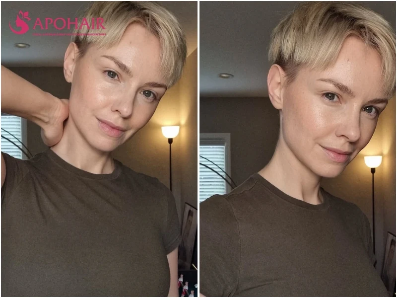 Undercut pixie with very short sides and nape under a longer top layer