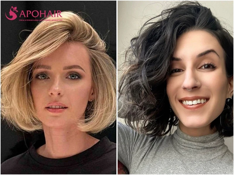 Volumized short bob with a deep side part and lift at the sides
