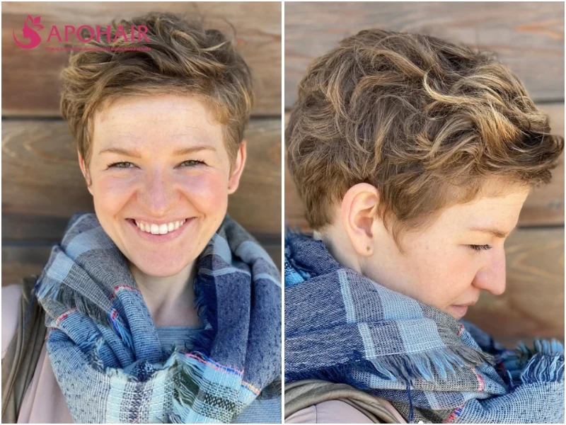 Wavy textured pixie with a natural wave running through a slightly longer top