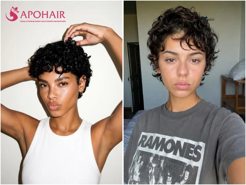 Wavy textured pixie for a diamond face shape