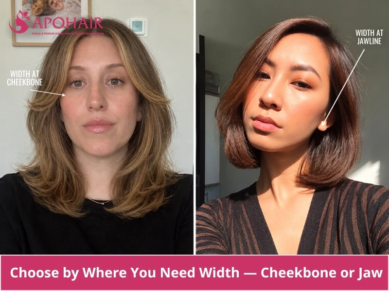 Diagram comparing width needed at the cheekbone versus the jaw