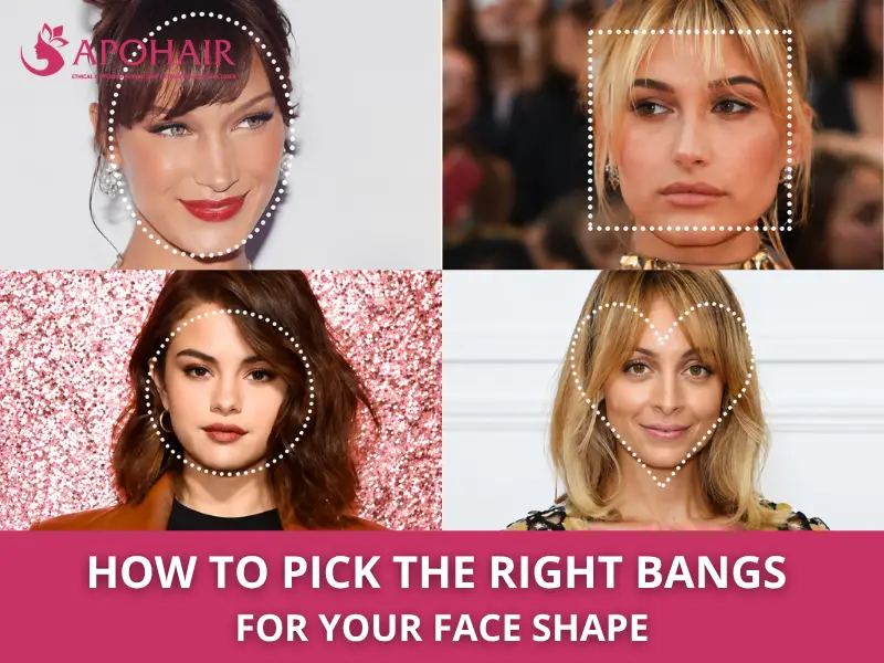 Collage of four women with different face shapes and fringe styles