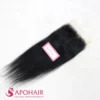 Natural straight closure 5x5 in natural black Vietnamese human hair, laid flat with the APOHAIR tag