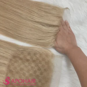 Blonde straight five by five HD lace closure displaying top and lace base details at Apohair