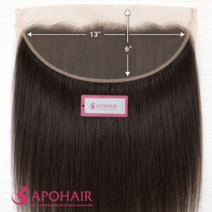Natural Straight Frontal 13x6 lace dimensions, 13 inches ear to ear and 6 inches deep, close up