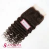 Deep wavy closure 5x5 in dark chocolate brown Vietnamese human hair with tight, defined ridges and the APOHAIR tag
