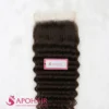 Close-up of a dark chocolate brown deep wavy closure 5x5 showing the lace base and deep wave ridges near the knots