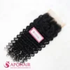 Deep curly closure 5x5 in natural black Vietnamese human hair with tight S-shaped coils and the APOHAIR tag