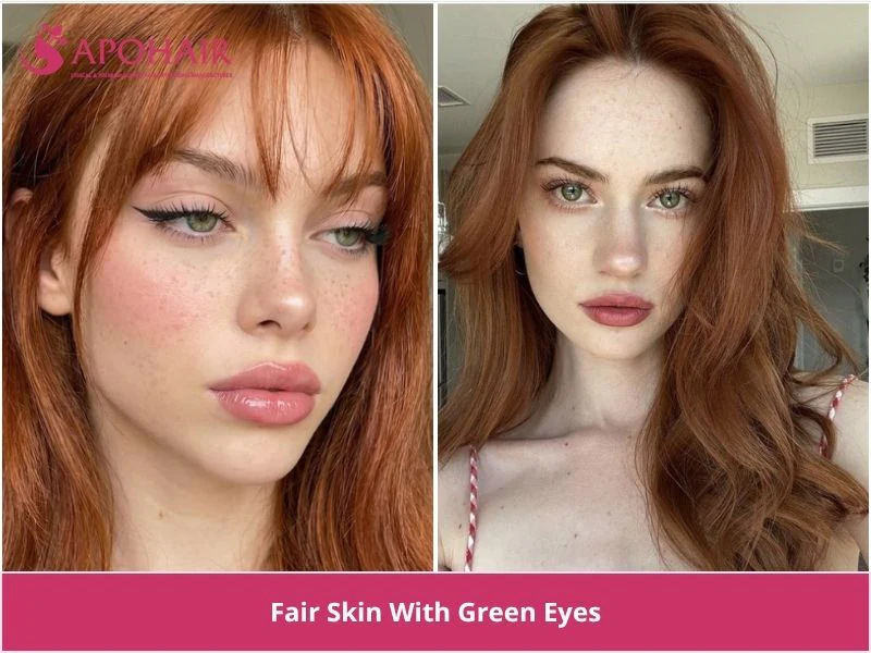 Two women with green eyes and fair skin, one with a copper fringe and one with long ginger waves