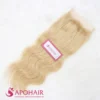 Natural wavy closure 5x5 in light blonde Vietnamese human hair with a soft wave, laid flat with the APOHAIR tag