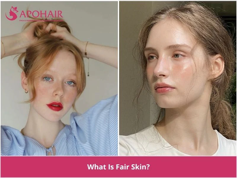 Two women with fair skin, one with red-gold hair and freckles and one with a loose brown ponytail and a rosy glow